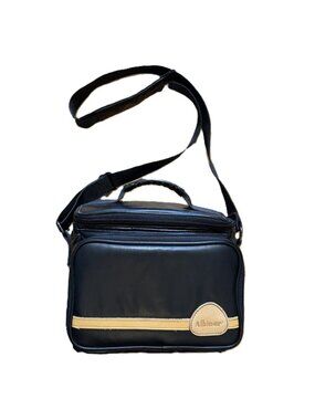 Vintage 80s Albinar Black Vinyl Camera Bag, Adjustable Strap, Zip Pockets AB-400